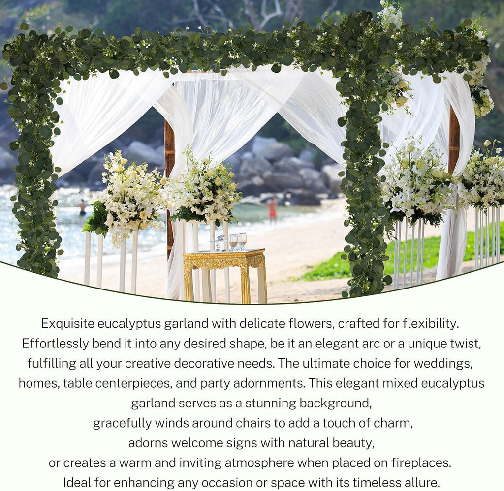 Eucalyptus Garland, 6FT Green Flower Garland Decor, Artificial Faux Eucalyptus Leaves Greenery Vines for Table - Set of 4