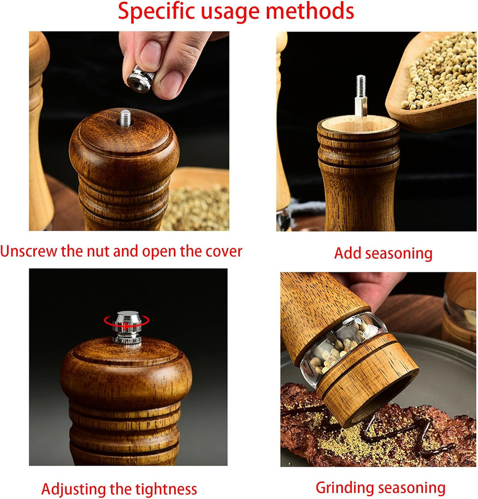 Wooden Salt and Pepper Shakers, Wood Salt and Pepper Grinder Set - Set of 2