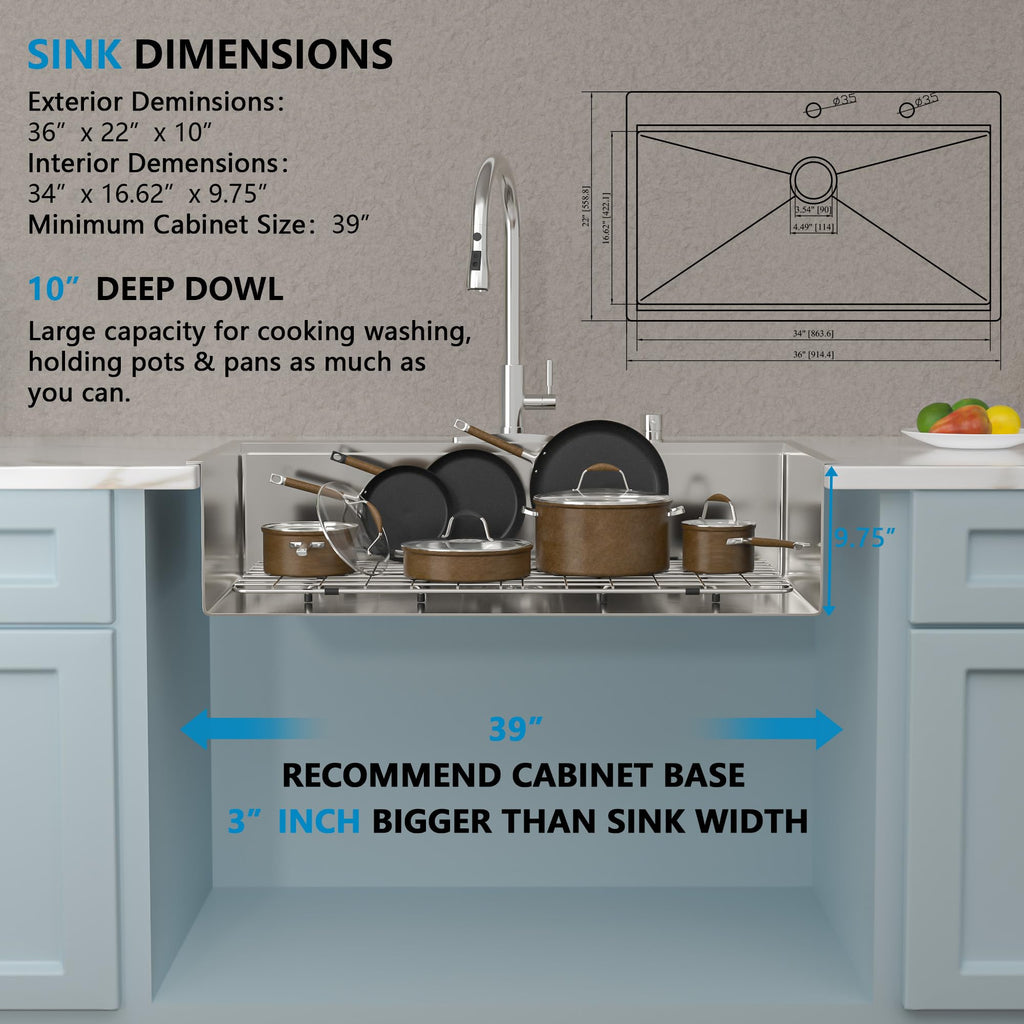 36"x22" Drop In Ledge Workstation Kitchen Sink