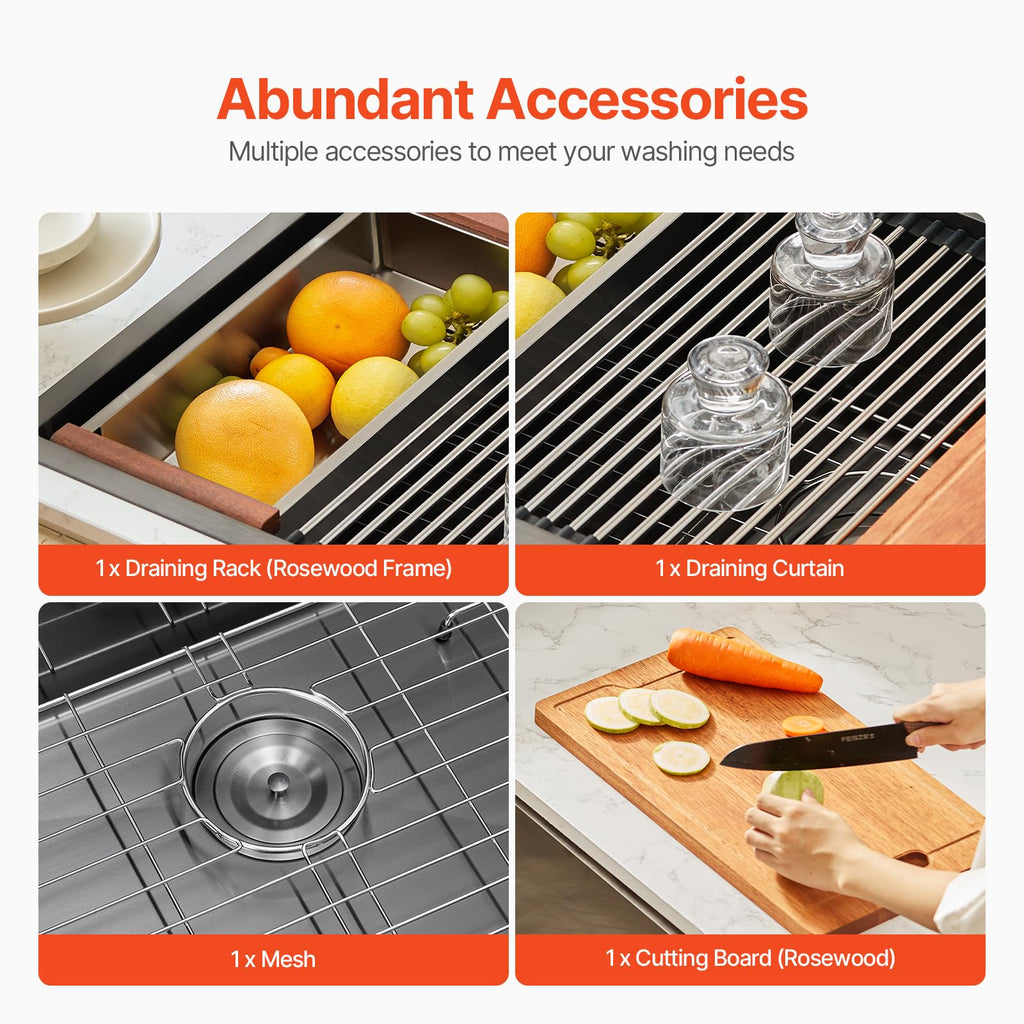 33 inches Kitchen Sink Workstation, Ledge and Multiple Accessories
