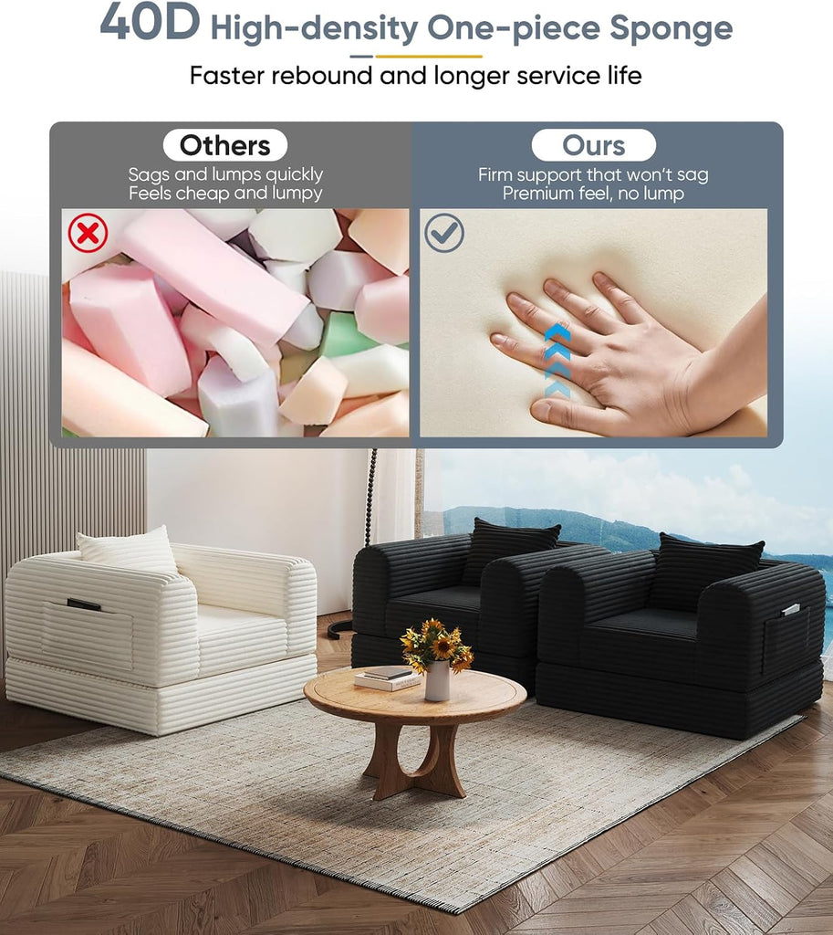 Versatile 2 in 1 Boneless Armchair Chaise Lounge Chair Indoor, Convertible Sleeper Chairs Couch Folding Sofa Bed