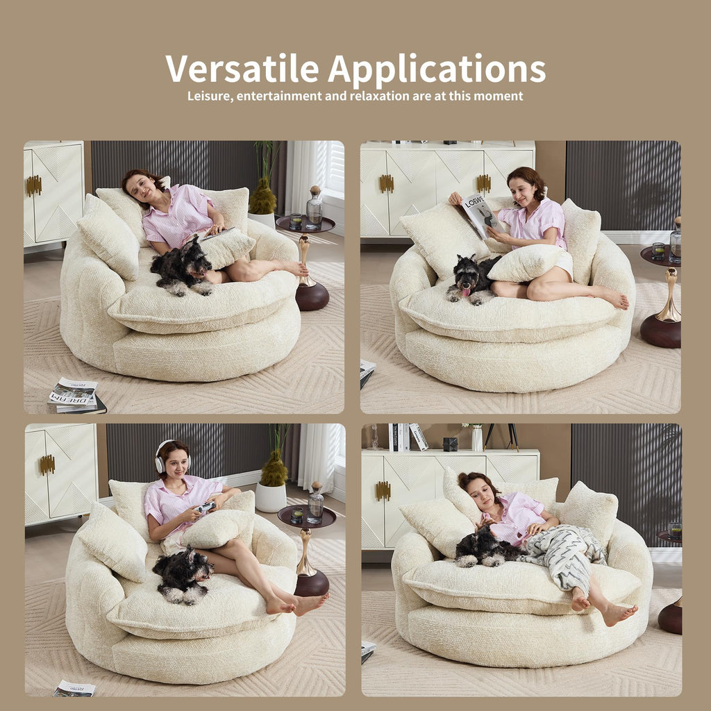 Oversized Chenille Round, Fluffy Reading Chair