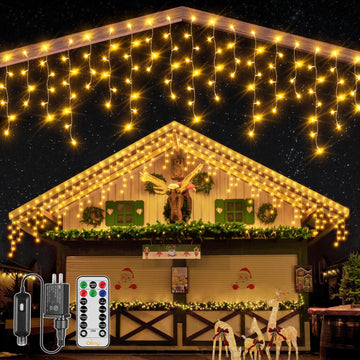 Icicle Lights for Outside 400LED 32FT, Warm White Christmas Light with Remote 8Modes Timers Waterproof, Plug