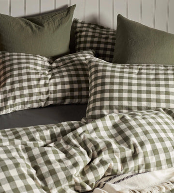 Gingham Comforter Set 3 Pieces Olive Green Printed