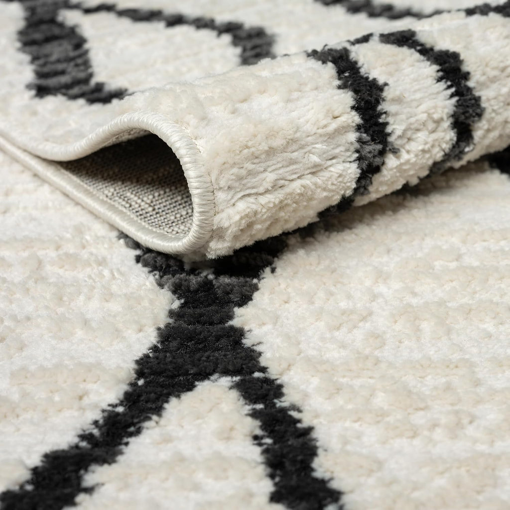 Viva Cream Black Area Rug - 5 x 8, Dining - Modern Moroccan Tribal Design - Soft, Durable, and Easy to Clean