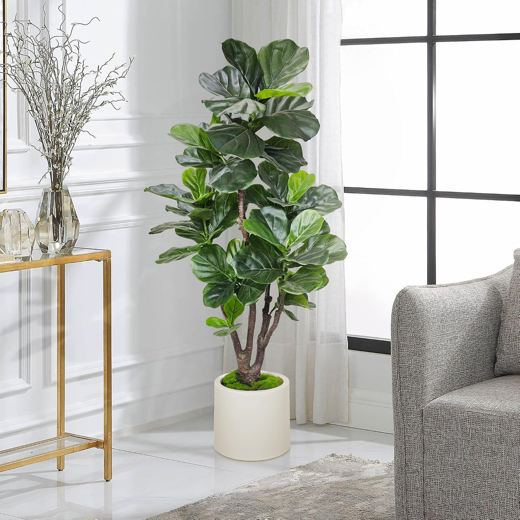 Fiddle Leaf Fig Tree Artificial 4.5FT - 54 Inch Tall Fake Plant Indoor Faux Tree with Bendable Branches & Realistic