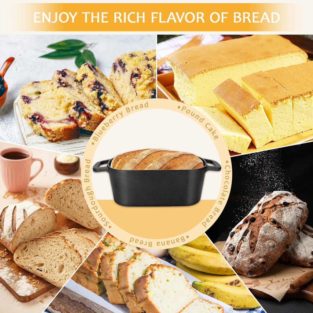3.6 QT Cast Iron Loaf Bread Pan with Lid, Oval Dutch Oven for Bread Baking