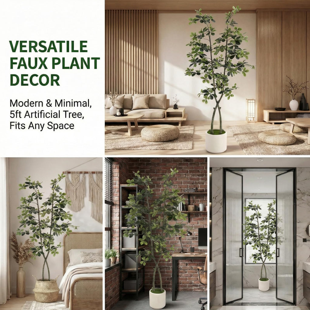 5ft Fake Olive Tree Artificial Indoor, Artificial Olive Tree with Pot, Large Olive Branches, House Living Room Decor.