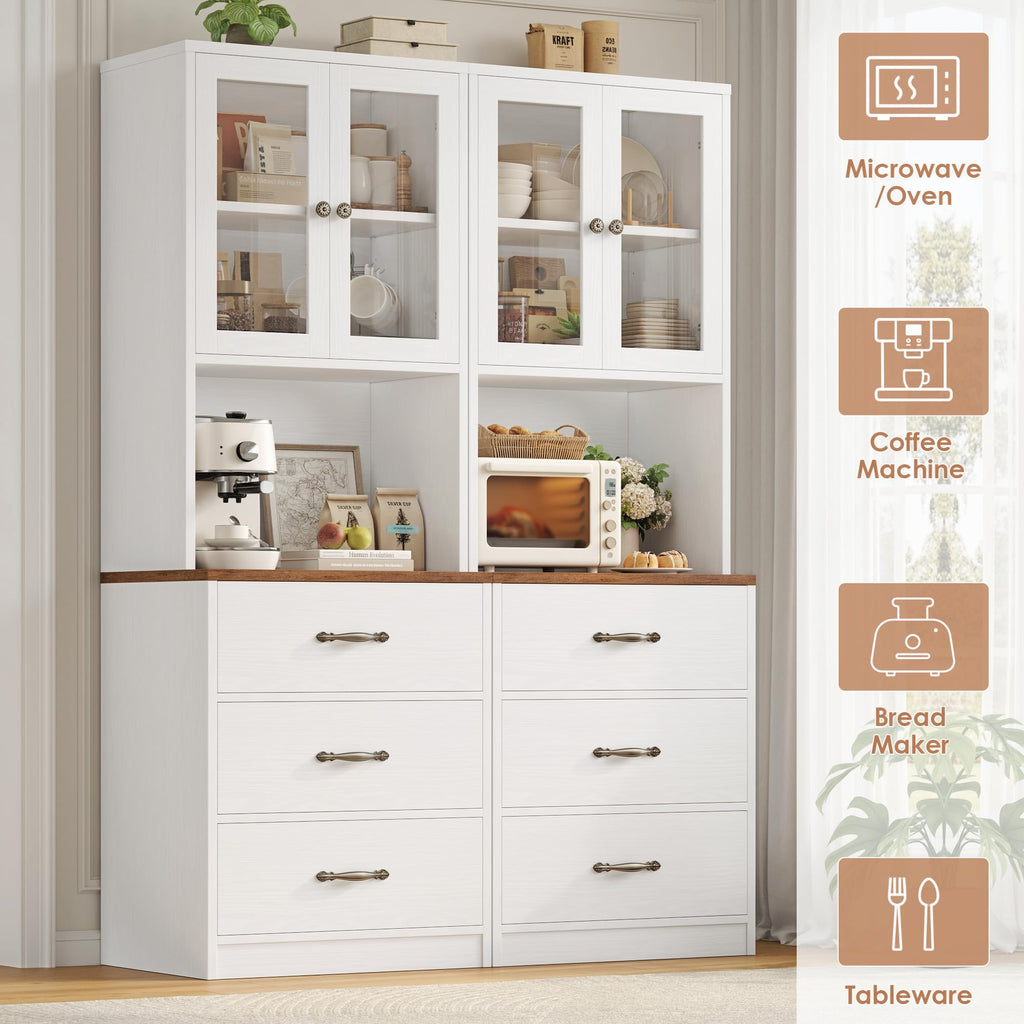71" Tall Kitchen Pantry Storage Cabinet with Microwave Stand, Buffet Kitchen Hutch with Shelves and Drawers, Wood