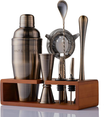 Cocktail Shaker Set - 7-Piece Stainless Steel Bartender Kit with Premium Bamboo Stand Bartending - All-in-One - Set of 7