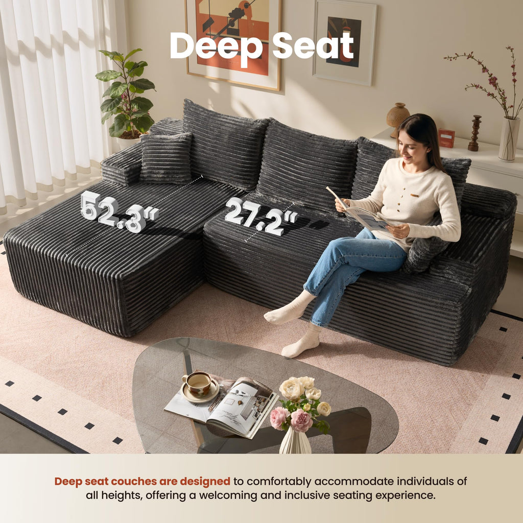 96" Cloud Sectional Couch with L-Shape Chaise, Modern Modular Sofa with Deep Seat, Upholstered Couches Bedroom, No