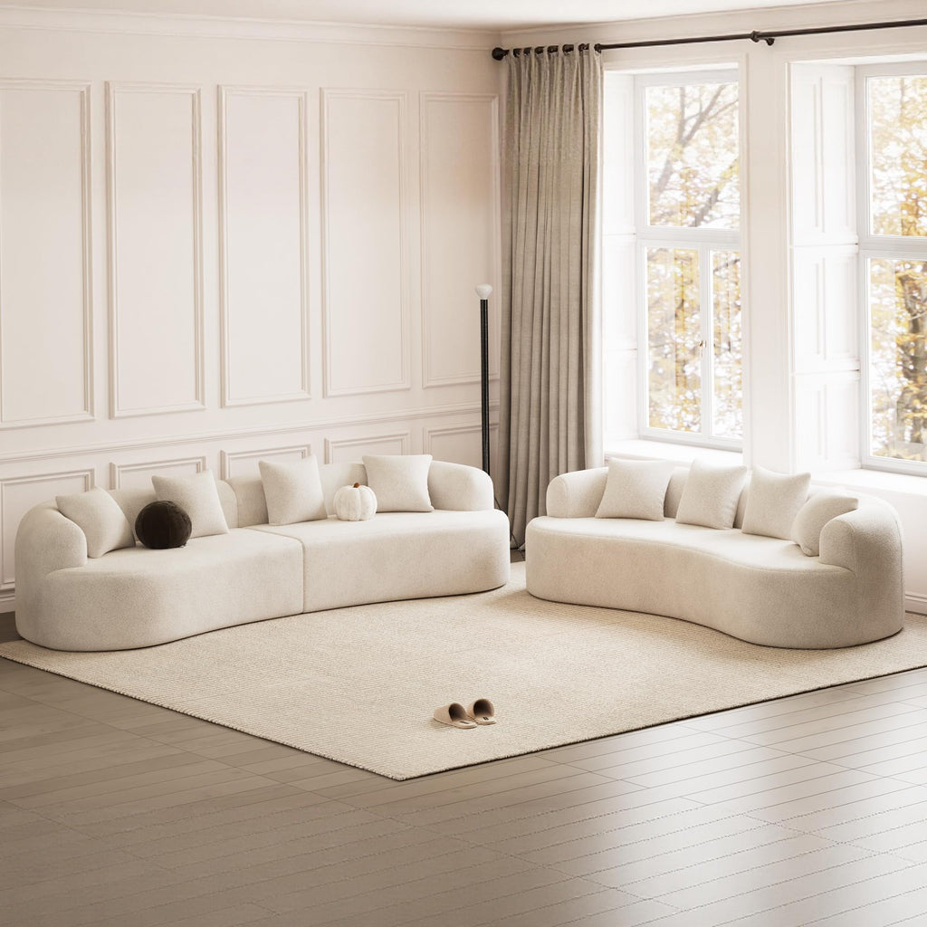 107" Modern Curved Sofas, Cream White