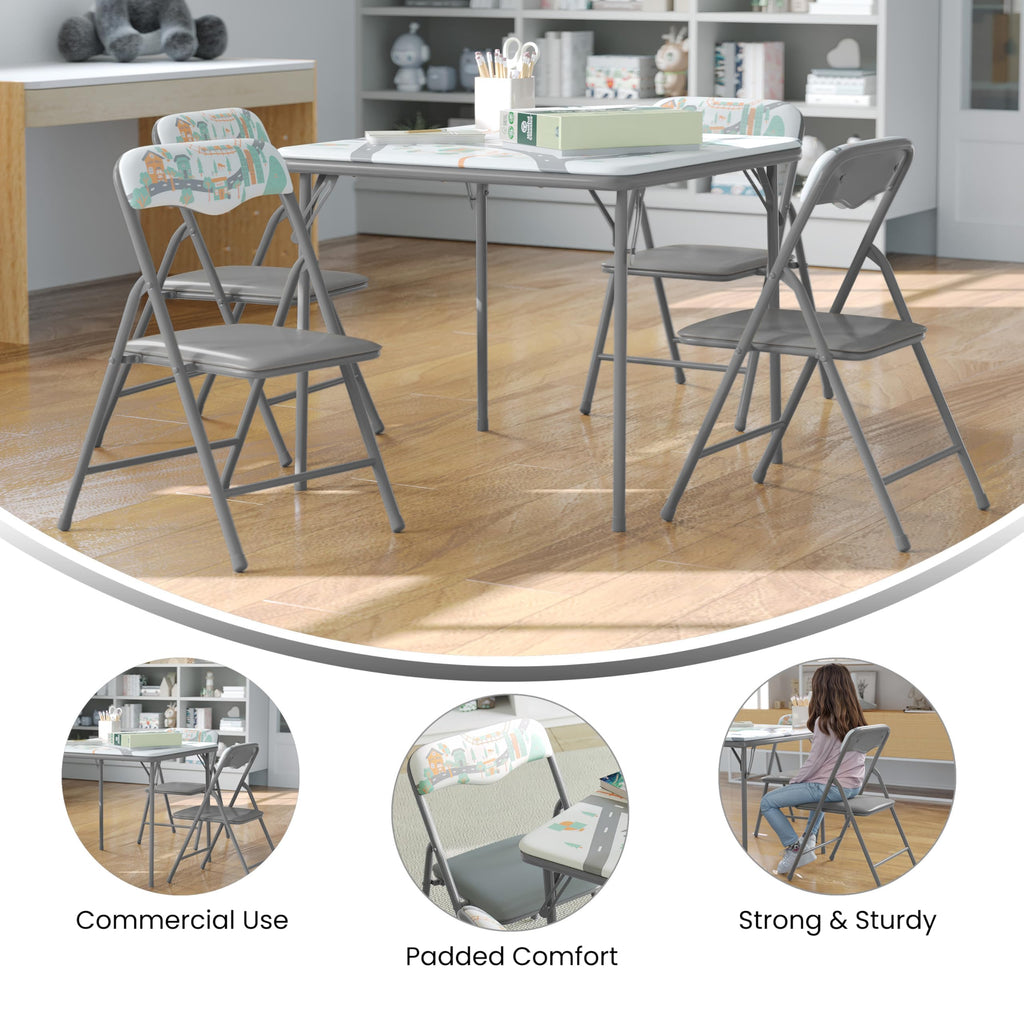 Mindy Kids 5-Piece Folding Table and Chair Set, Printed