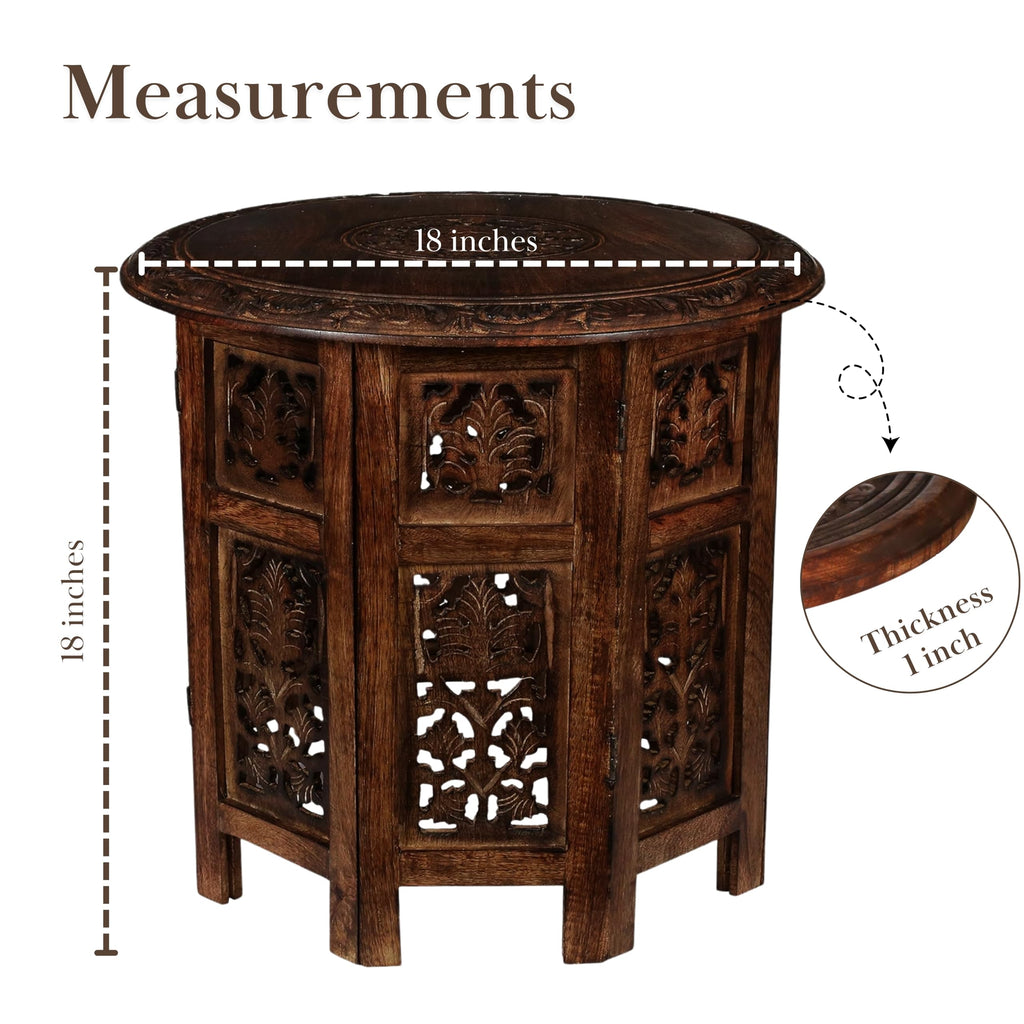 SideTable in Solid Wood With Hand Carving, End Table, Octangle Table 18x18
