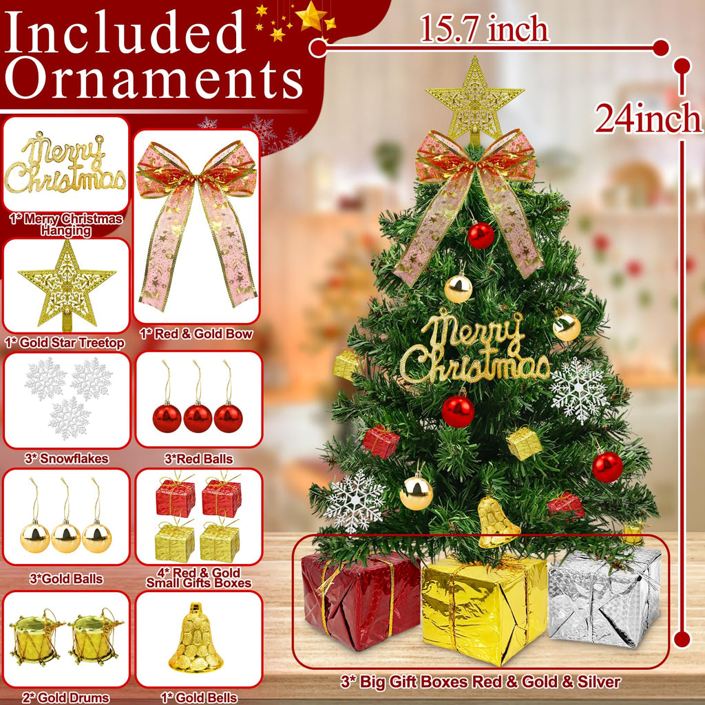 Remote Control 24 Inch/2FT Tabletop Christmas Tree with Lights Timer