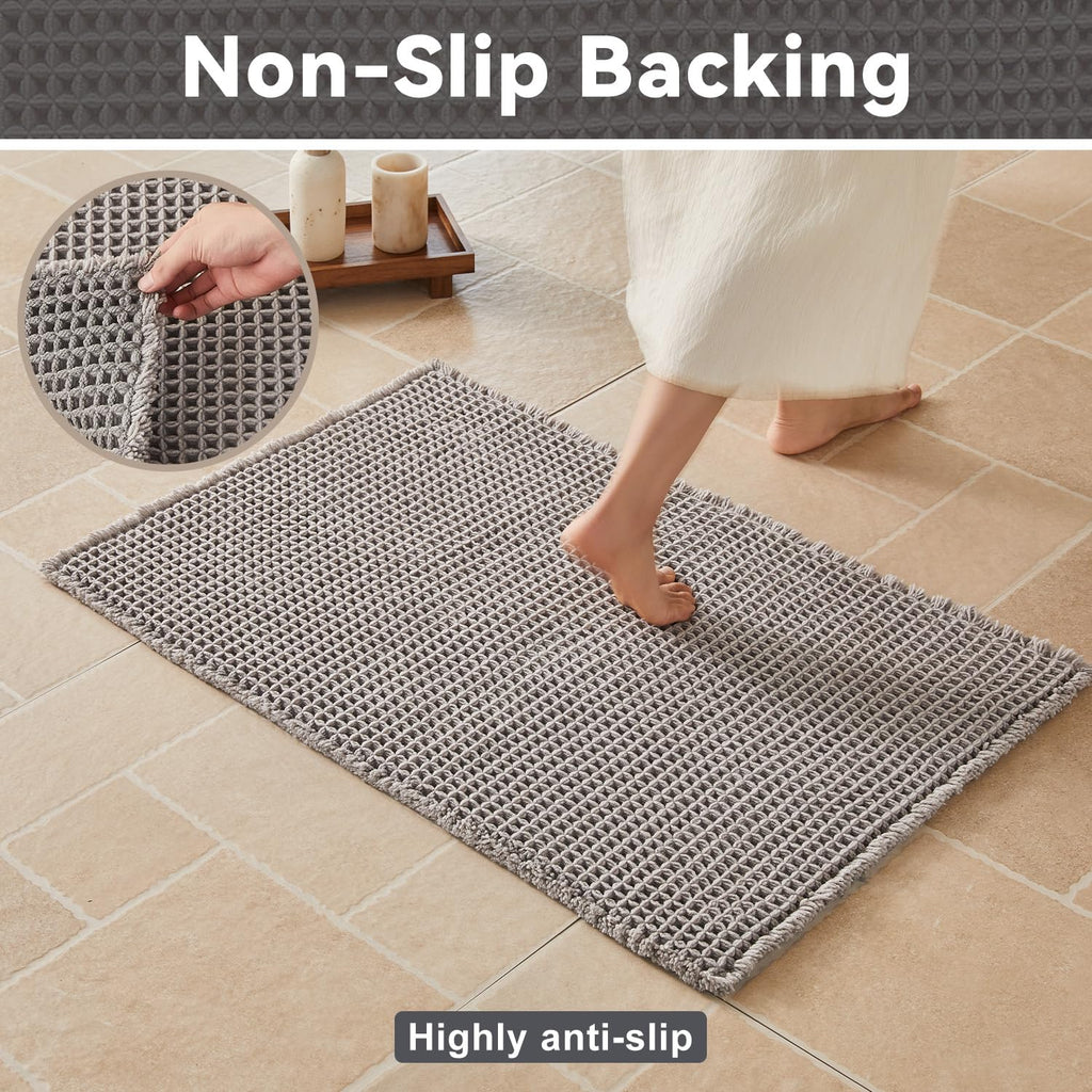 Waffle Bath Mat, Boho Bathroom Rugs Non Slip, 20x30 Light Grey