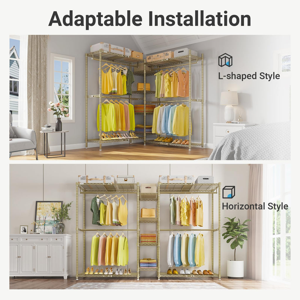 X3 Expandable Heavy Duty Clothes Rack Adjustable from 5'2" to 8' with Adjustable Shelves and Hanger Rods, Large