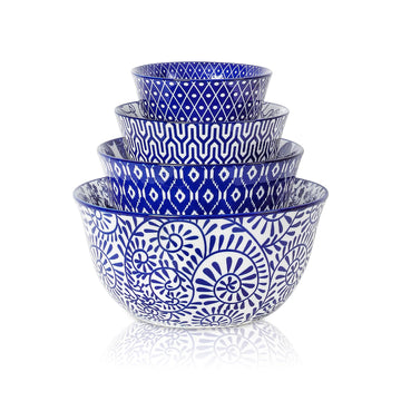 Ceramic Mixing Bowls Set of 4, 20/36/60/123 oz, Vintage Blue