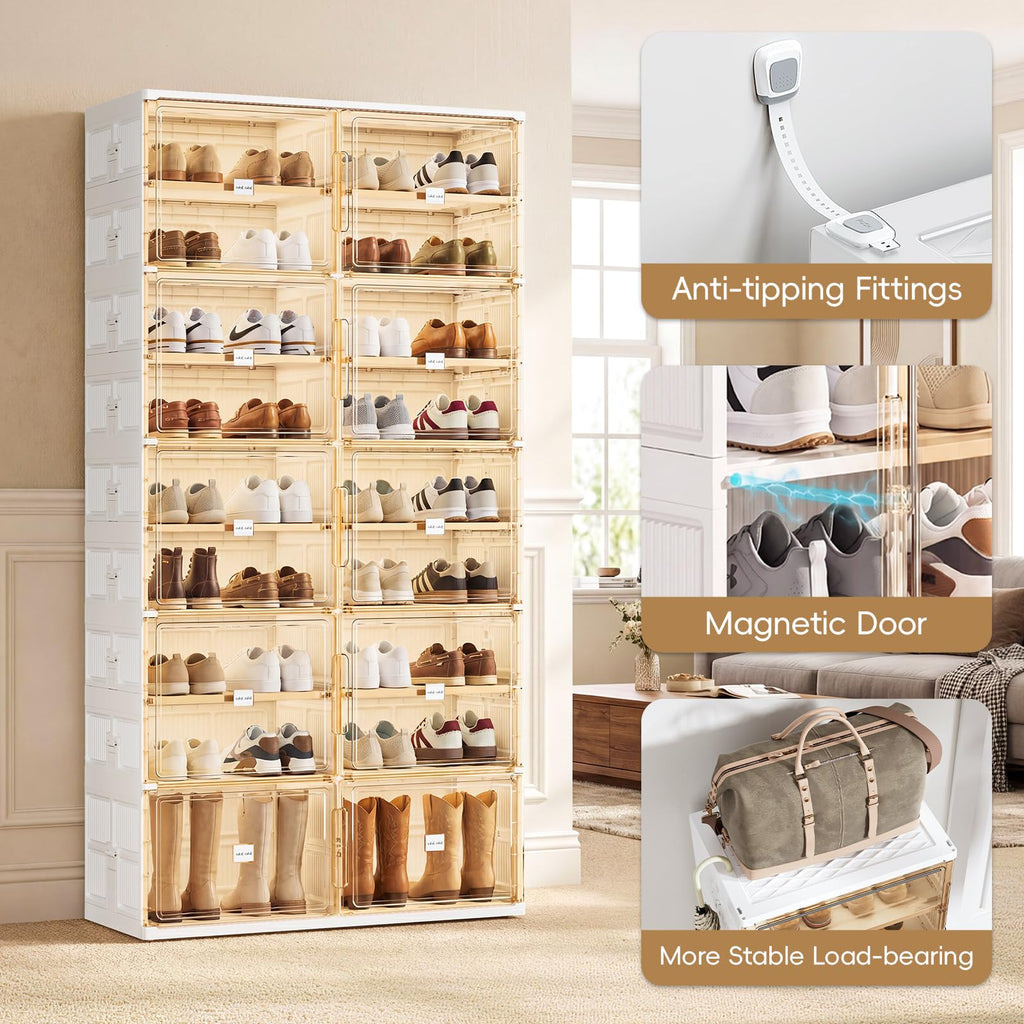 7 Tiers Foldable Boot and Shoe Storage Rack Cabinet for Closet Entryway, Large Collapsible Shoe Organizer with