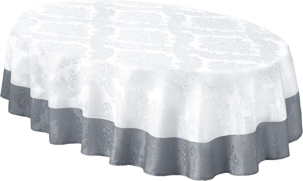 Valencia Two Tone Bordered Damask Fabric Tablecloth, Wrinkle and Stain Resistant Dining Room, Party 