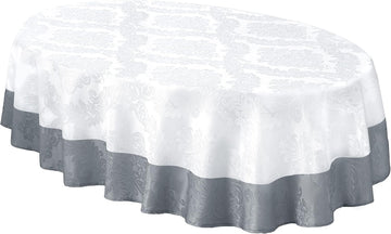 Valencia Two Tone Bordered Damask Fabric Tablecloth, Wrinkle and Stain Resistant Dining Room, Party 