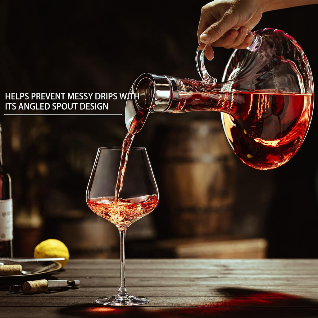 Hand Blown Wine Decanter, 60oz Large Red Wine Decanter With Aerator, Lead-free Striped Glass Carafe, Cute Wine