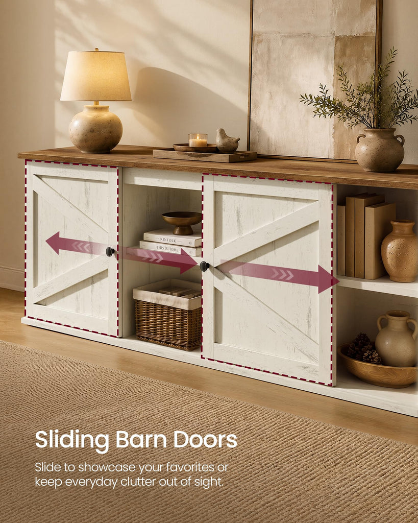 Farmhouse TV Stand for 80'' TV, Media Console, Sliding Barn Doors