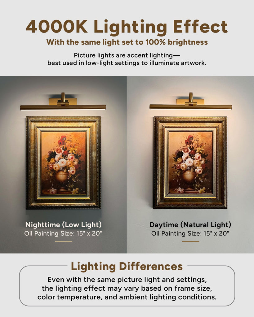 15.6" Battery Operated Picture Light for Wall Art, Brass Finish