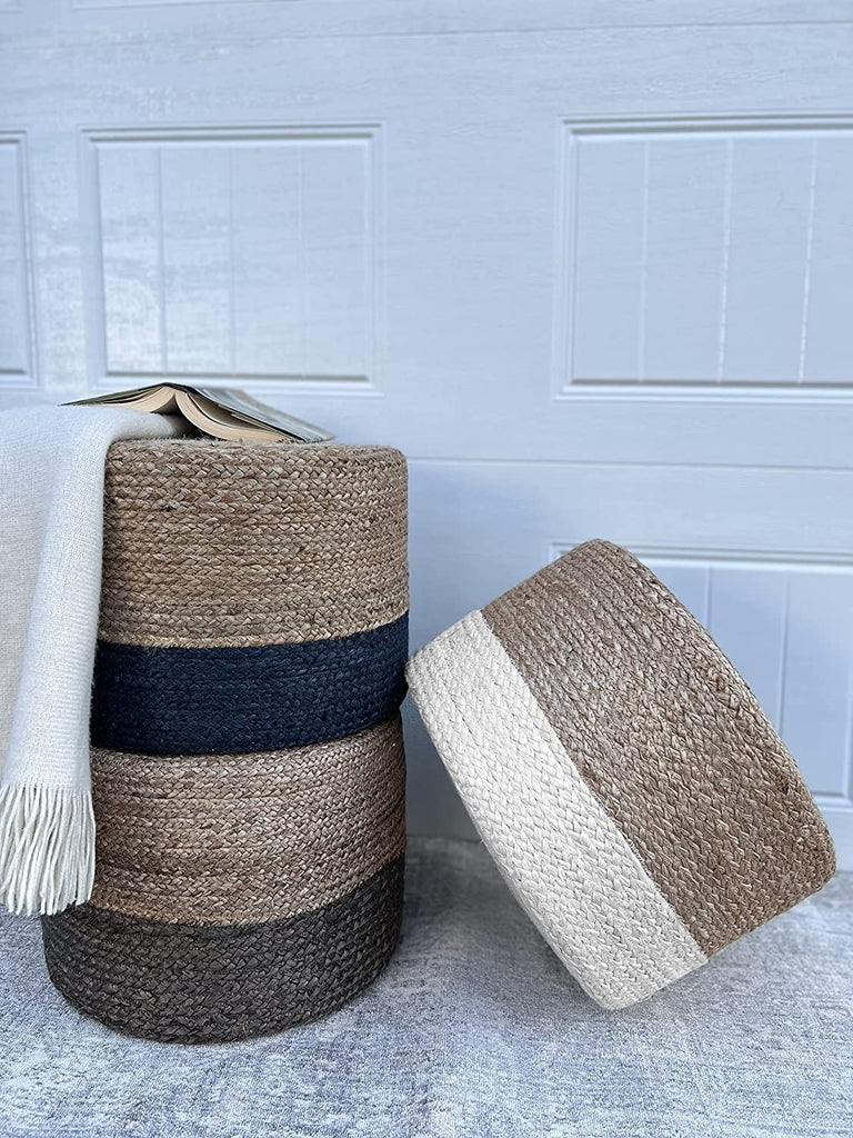 Pouf Ottoman 100% Jute Pouffe Natural Ivory (20"x20"x20")
