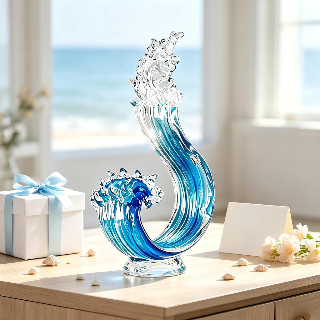 14in Hand Blown Blue Ocean Wave Murano Style Glass Sculpture Home Decor - Set of 50