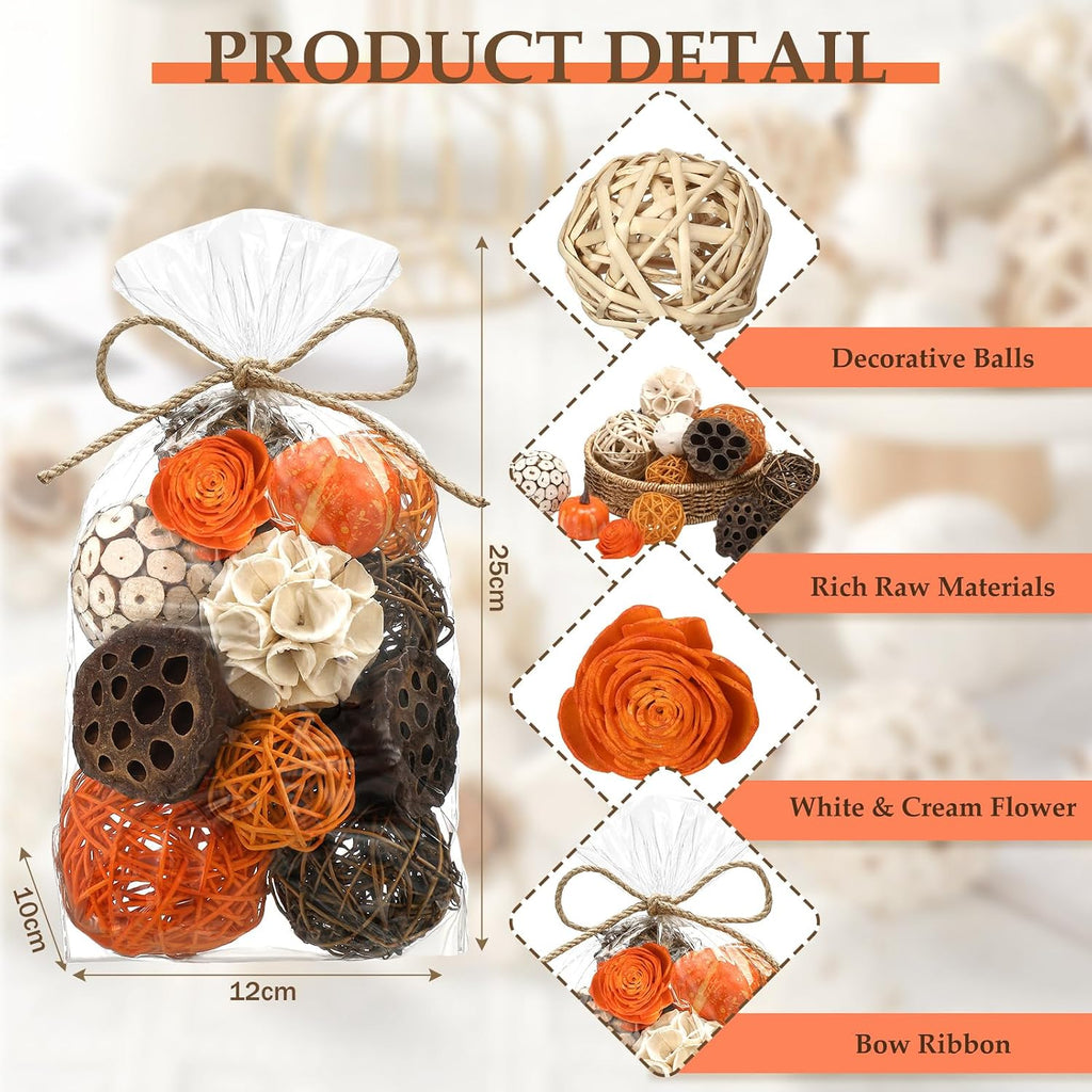 Potpourri Decorative Balls Bowl Filler,Orange - Set of 2