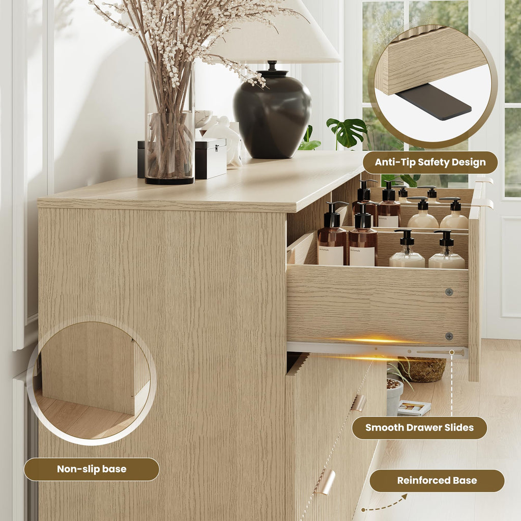 9 Drawer Fluted Dresser, Modern Wooden Chest of Drawers, Wide Storage Cabinet with Smooth Silent Slides, Anti-Tip