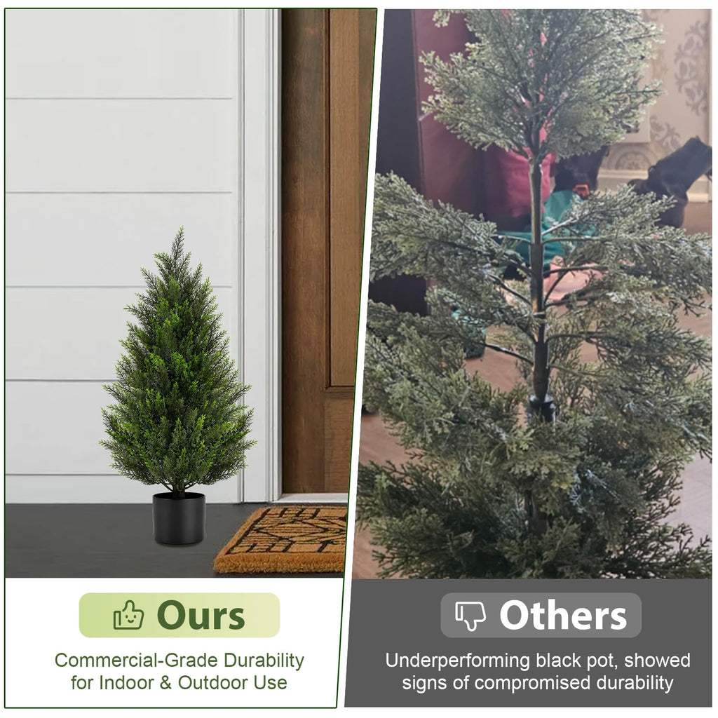 3FT Artificial Topiary Cedar Trees, UV-Resistant Faux Evergreen Outdoor Plants, Artificial Pine Tree for Outdoor