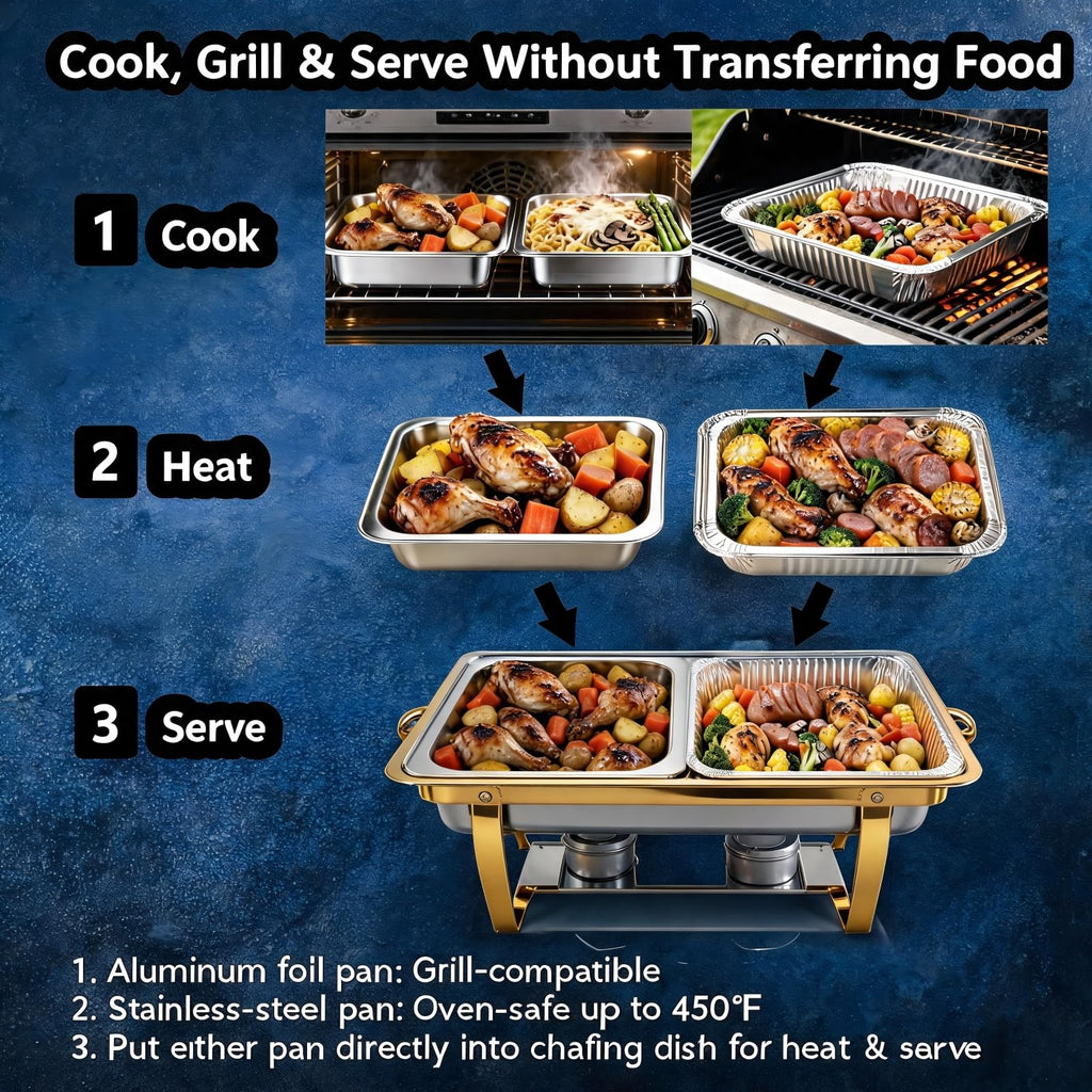 Chafing Dishes for Buffet, 11Qt, 4 Pack, Gold