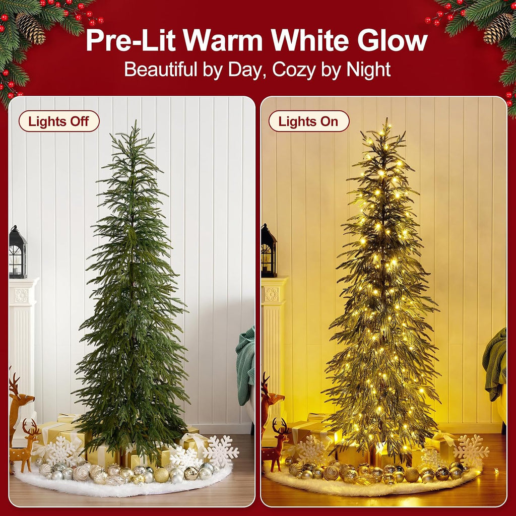 6ft Prelit Christmas Tree with Lights, Skinny Pencil Xmas Tree