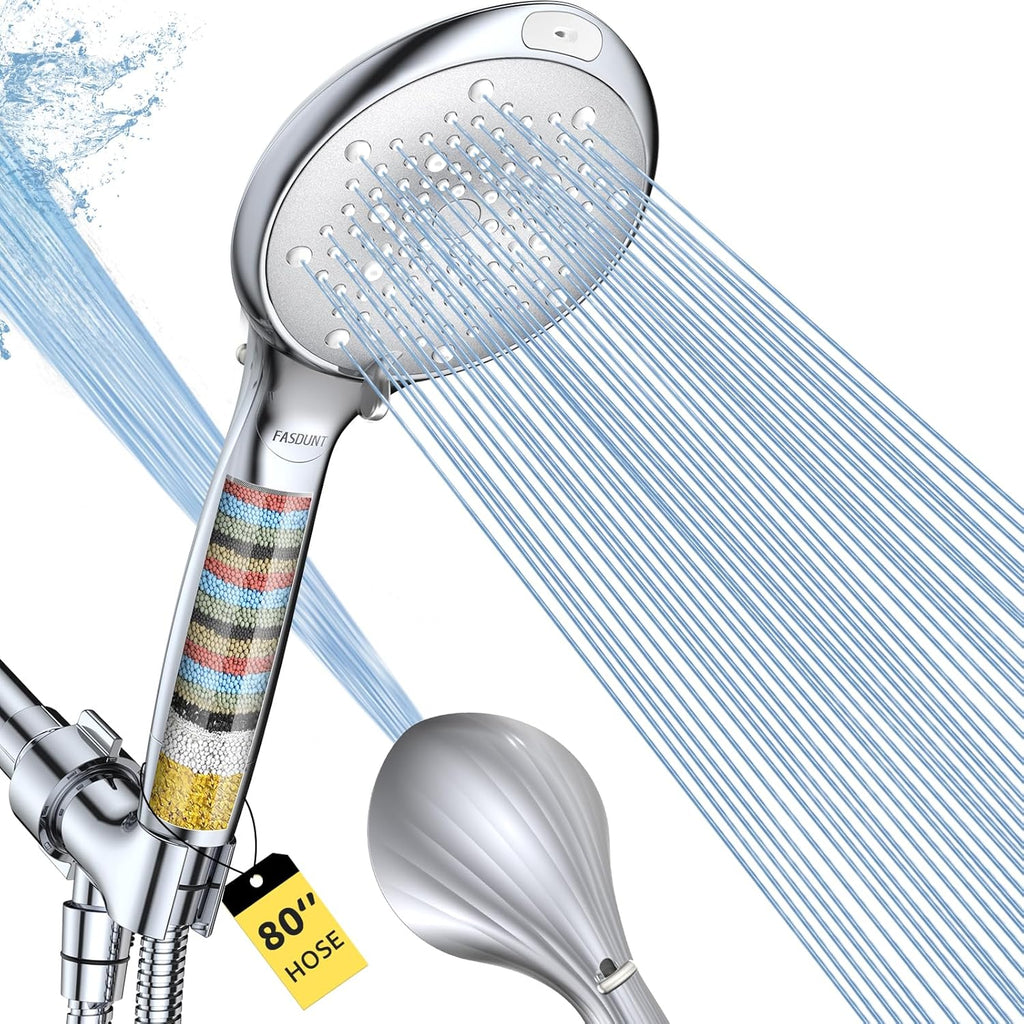 Shower Head with Handheld, High Pressure 8-Mode Filtered Shower Head with 80" Extra Long Stainless Steel Hose &