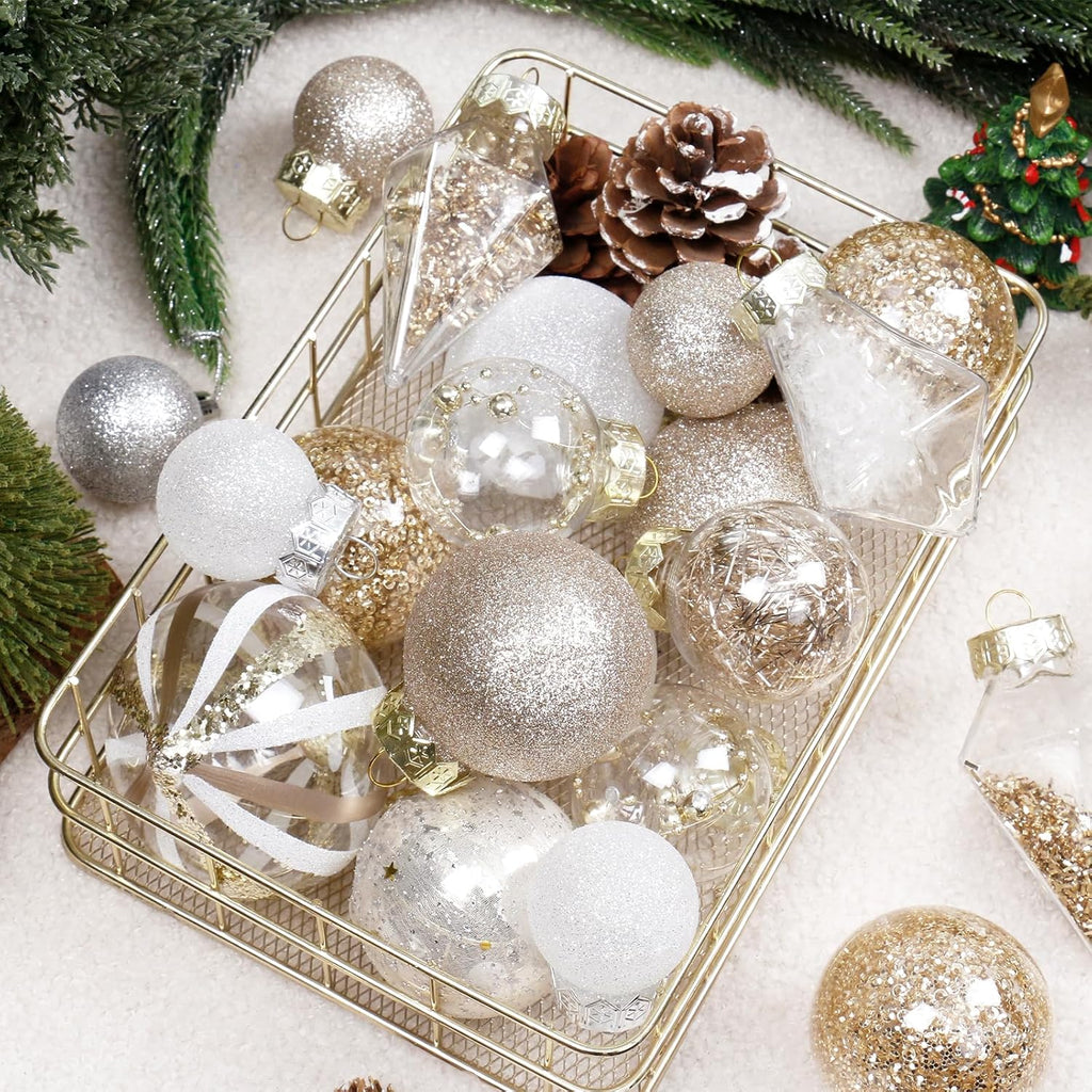 Champagne/White Christmas Ball Ornaments Set for Tree Decor - Set of 34