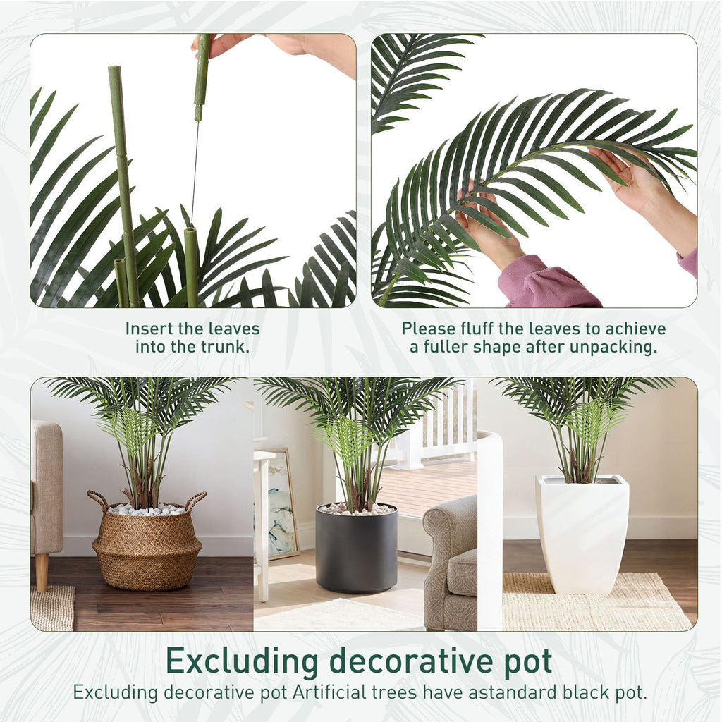 Artificial Tropical Palm Plant - 7 FT Artificial Tree with Pot Decor, Tall Faux Plants for Indoors and Outdoors