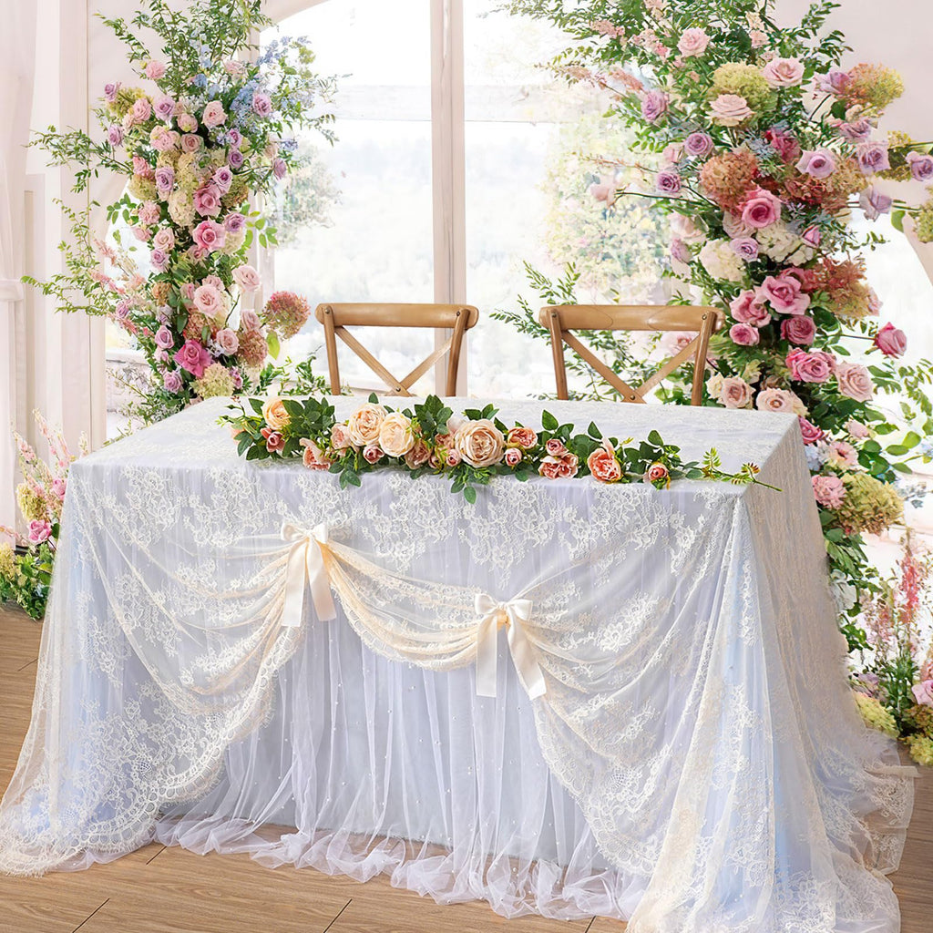 Ivory Lace Tablecloth 5 Pieces 60x120 Inch Wedding Decorations
