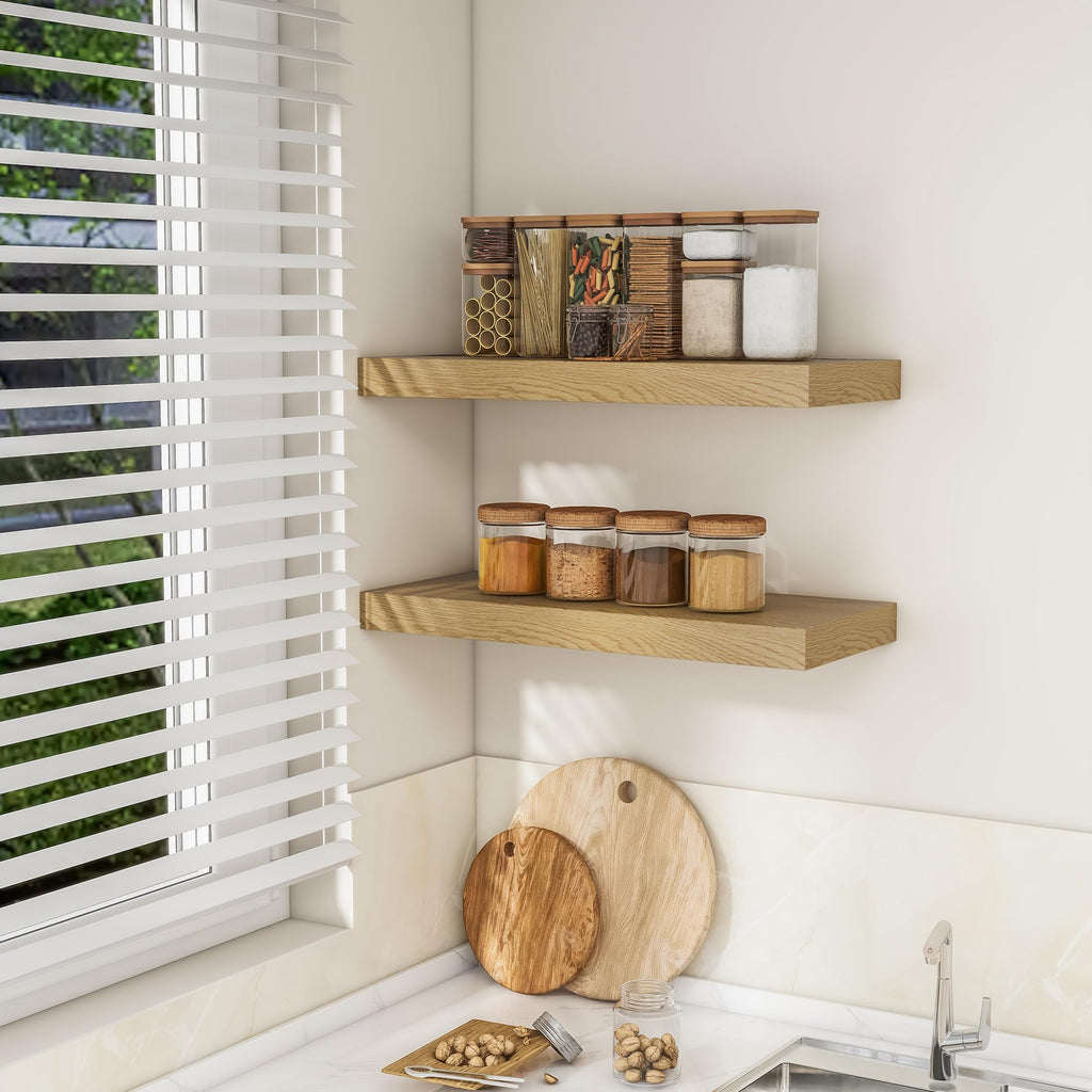 24Inch Floating Shelves for Wall 2Pack, Oak, 8" Deep
