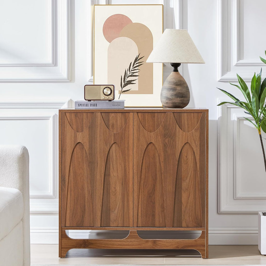 Sideboard Buffet Cabinet with Storage, 31.5" Mid Century Modern Storage Cabinet with Adjustable Shelf and 2 Doors