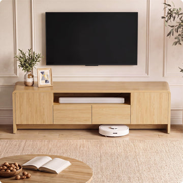 70" Curved TV Stand for 75 Inch TV, Modern Wood Media Console