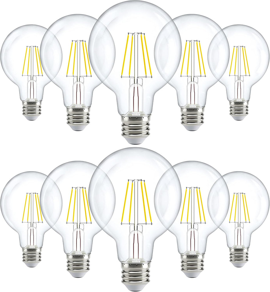 10 Pack G25 LED Light Bulbs, Filament Edison Globe, Vanity Lighting Bulb for Bathroom Bedroom, 500 LM, 5W (60W