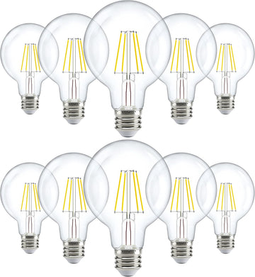 10 Pack G25 Globe Light Bulbs LED Edison Vanity Light Bulbs, CRI90, 2700K Soft White, Dimmable, 5W=60W, Clear Vintage
