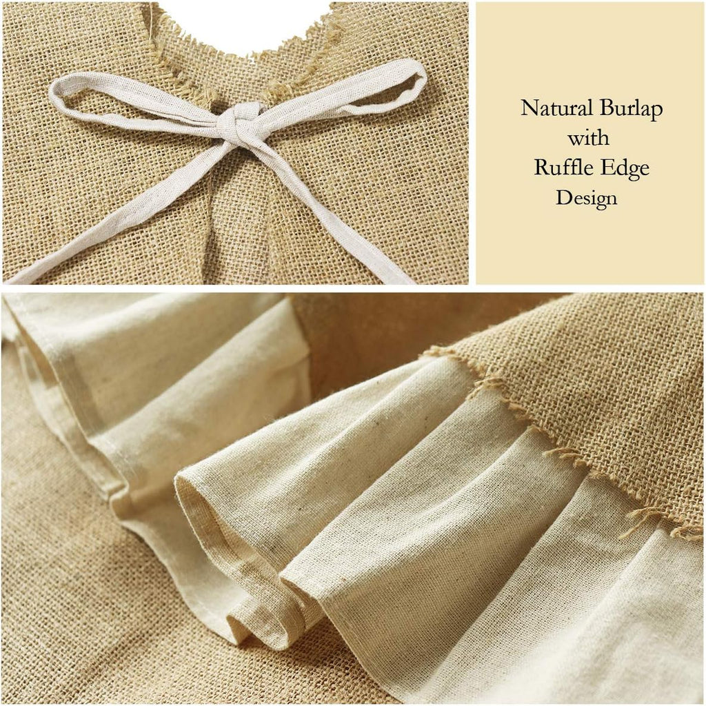 Christmas Tree Skirt, 48 inches Natural Burlap Jute with Ruffle Edge, Rustic Xmas Holiday Decoration