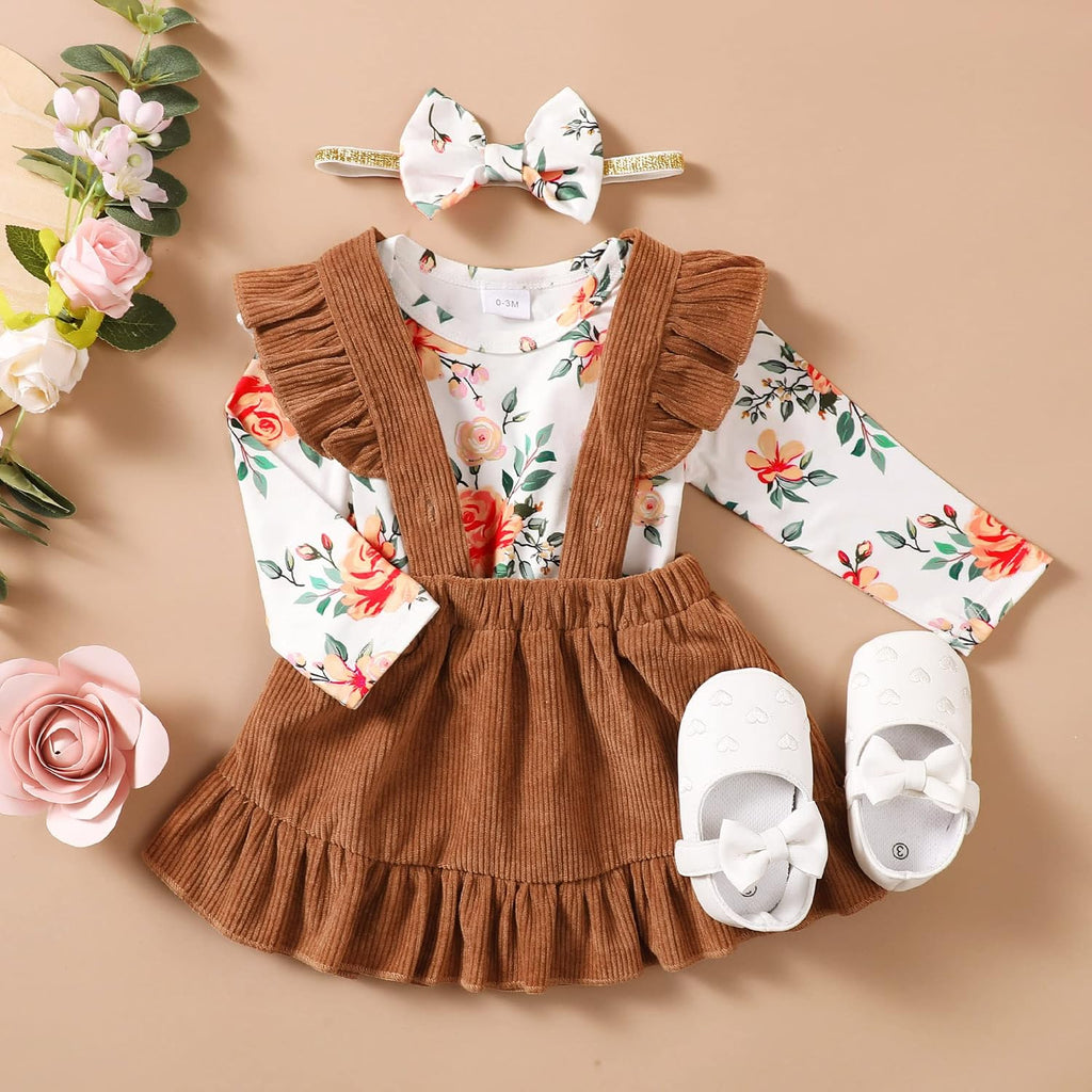Newborn Baby Girl Clothes Toddler Long Sleeve Ruffle Romper Top Infant Skirt Set Little Girl Overall Dress
