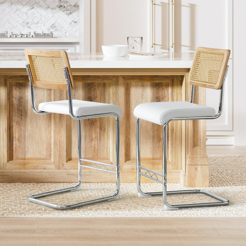 Modern Barstools Set (Rattan White, Set of 2)