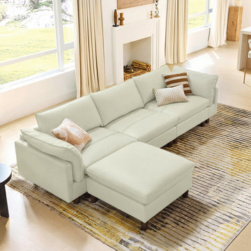 127" Leather Super Large Sectional Couches, Modular Sofa, Premium Genuine Leather Sofa, Down Filled, High Density