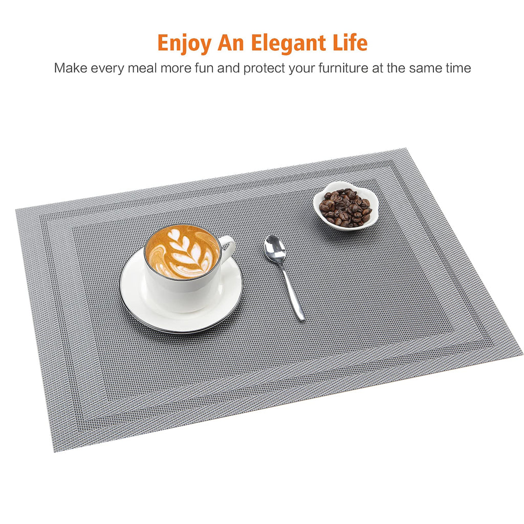 Gray Vinyl Placemats Set of 8,Washable Dining PVC Table Mats
