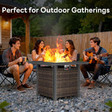 28” Outdoor Fire Pit Table 50,000 BTU, 2-in-1 Rattan Propane Firepit Table with Glass Stones & Lid, Square Fire Table for Patio, Backyard, Deck, or - Image 5